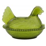 Vintage Indiana Olive Green Glass Hen on Nest