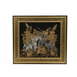 Framed Thai Silk Screen-Printed on Black Fabric