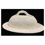 White Ceramic Covered Butter Dish 4.5"x9"