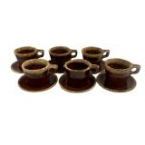 6 Hull Pottery Cups & Saucers - 5.5', 4.5' Tall