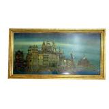 Framed Impasto Cityscape Painting 27'x51'