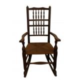 Antique Spindle Back Rocking Chair Rush Seat