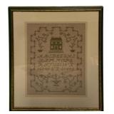 Framed Needlepoint Sampler w/ House