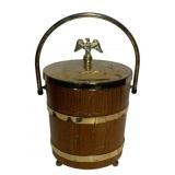 Vtg Wood Ice Bucket w/ Brass Eagle Finial