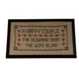 Framed Needlepoint "A Happy Couple" Sampler
