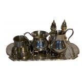 Lot Pewter & Silver plated Tableware w/ Tray