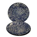 4 Blue & White Spatterware Enamel Plates