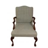 Vtg Upholstered Armchair w/ Ball & Claw Feet