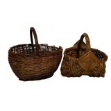 2 Antique Woven Wicker Baskets 6"x6"x5"