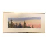 Framed Watercolor Landscape Signed 18.25x37