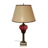 Cranberry Glass Table Lamp w/ Marble Base 27"