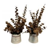 2 Shenango China Vases w/ dried decor 14"x4"