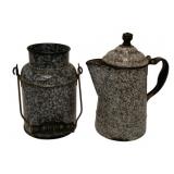 Gray Graniteware Milk Can & Coffee Pot 8"