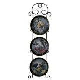 3 Decorative Bird Plates w/ Metal Holder