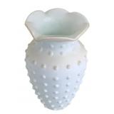 Hobnail Milk Glass Vase w/ fluted rim - 7" Tall