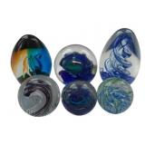 6 Murano Style Glass Paperweights