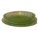 2 Uranium Glass Plate & Dish - 3 x 12 x 9