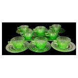 17pcs Uranium Glass Cups & Saucers