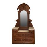Antique Marble Top Dresser w/ Mirror 93"x48"x18.5"