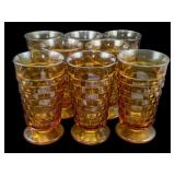 8 Amber Glass "Cubist" Glasses 6"x3.5"