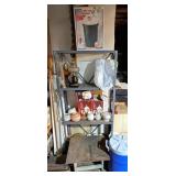 Metal Shelf w/ Assorted Items on Shelves & Floor