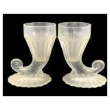 2 Clear Glass Cornucopias 5.5"x4"x3"