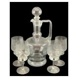 5 Etched Glass Decanter Set - 13" Tall