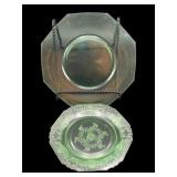 2 Uranium Green Glass Plates 6", 7.5"