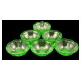 6 Uranium Glass Bowls 2"x4.75"