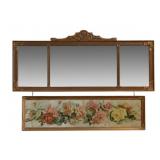 Antique 3-Panel Mirror w/ Floral Print 29"x41"