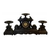 3pc Antique Clock w/ Candle Stands & Key