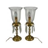 2 Brass Prism Lamps w/ Globes - 14" Tall