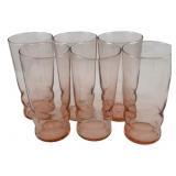 6 Pink Glass Tumblers - 6" Tall