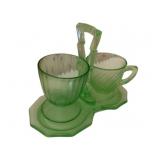 Uranium Green Glass Sugar & Creamer 6 x 8 x 4