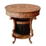 Inlaid Wood Sewing Stand w/ contents