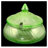 Uranium Glass Bowl w/ Lid 4.5"x6"