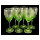 6 Green Glass Wine Glasses 7.5"x3.25"
