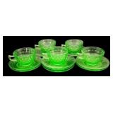 14 Uranium Glass Cups & Saucers