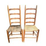 2 Ladder Back Woven Seat Chairs-36.5 x 17.5 x 15
