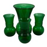 4 Green Glass Vases 9"x6" tall