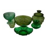 6 Green Glass Items
