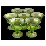 7 Green Glass Footed Dessert Cups