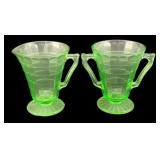 Uranium Glass Creamer & Sugar Set 4.5"x4.5"