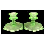 2 Green Glass Candle Holders