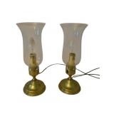 2 Brass Lamps w/ Globes - 11.5" Tall