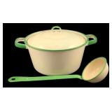 2  Enamelware Pot w/ Ladle 7"x9.5 + 14"