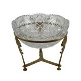 Cut Glass Bowl w/ Brass Stand 8.5"x10"