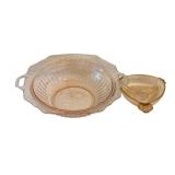 2 Pink Glass Items - 1 Cracked