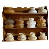 Wooden Shelf w/ assorted Glass Shades