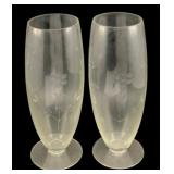 2 Etched Glass Vases 10.25"x4"